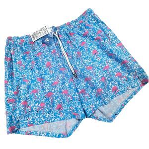 NWT Surfcuz Lined Swim Shorts Men‎ XL Blue Flamingo Beach Stretch Drawstring